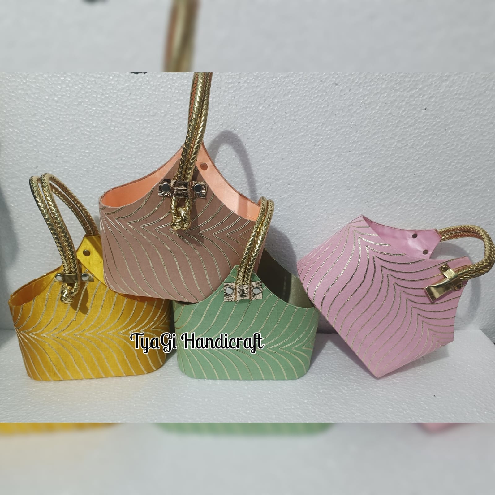 Empty Basket For Gift Hamper White and Gold Floral Design